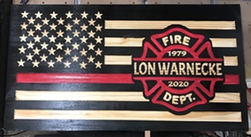 Fire department carved  USA sign