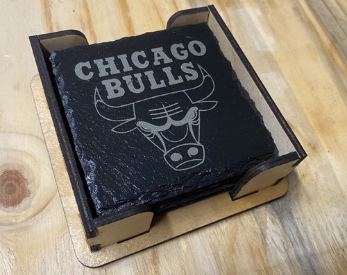 Laser engraved slate coasters